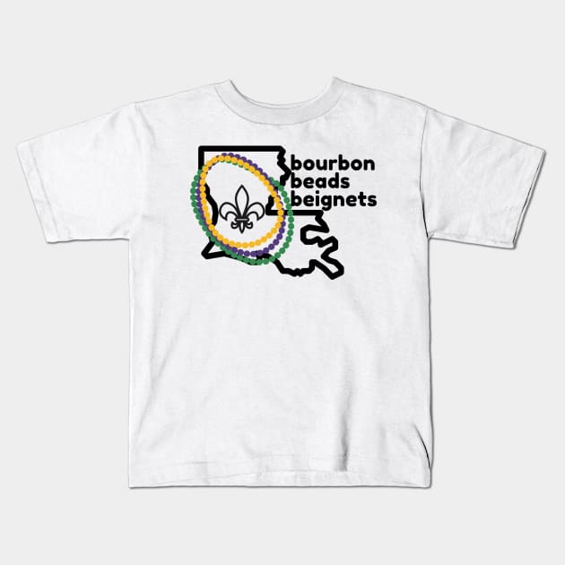 Bourbon Beads Beignets Kids T-Shirt by NOLA Pixie